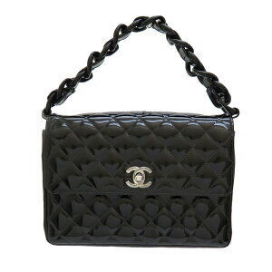 CHANEL Matelasse Chain Handbag Patent Vernis Leather Black